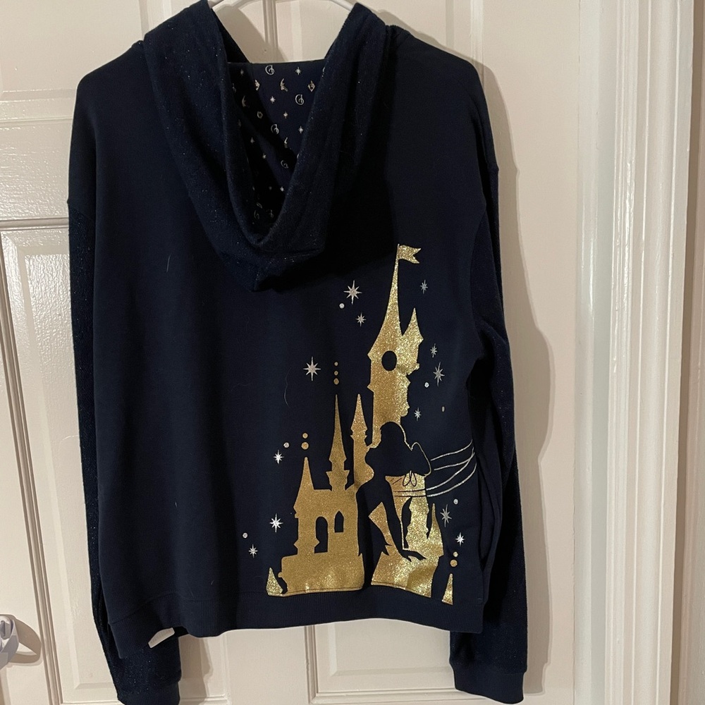 Authentic Disney Paris Navy Hoodie with Gold Castle Design *NEW*